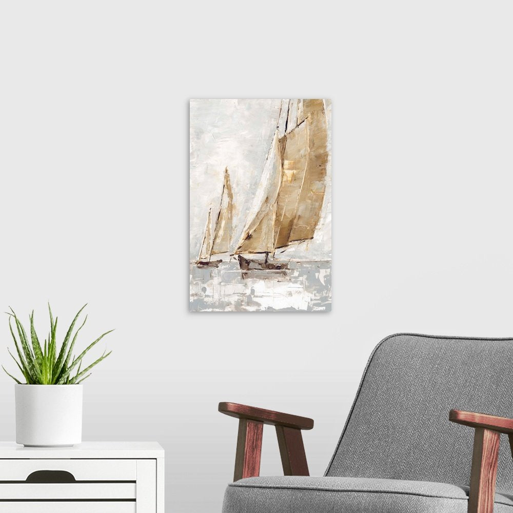 Nautical Canvas Painting - Golden Sails Textured Art