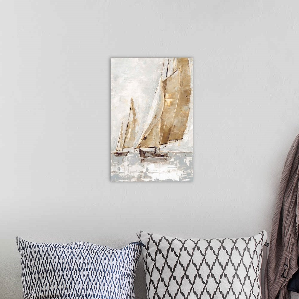 Nautical Canvas Painting - Golden Sails Textured Art