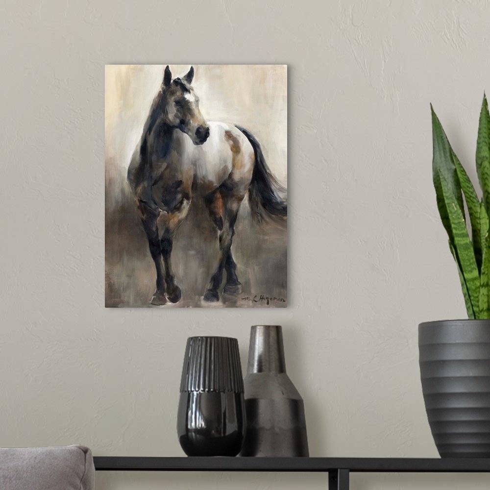 Earthen Grace: A Rustic Impressionist Horse Canvas Painting for Your Home