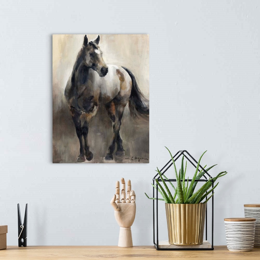 Earthen Grace: A Rustic Impressionist Horse Canvas Painting for Your Home