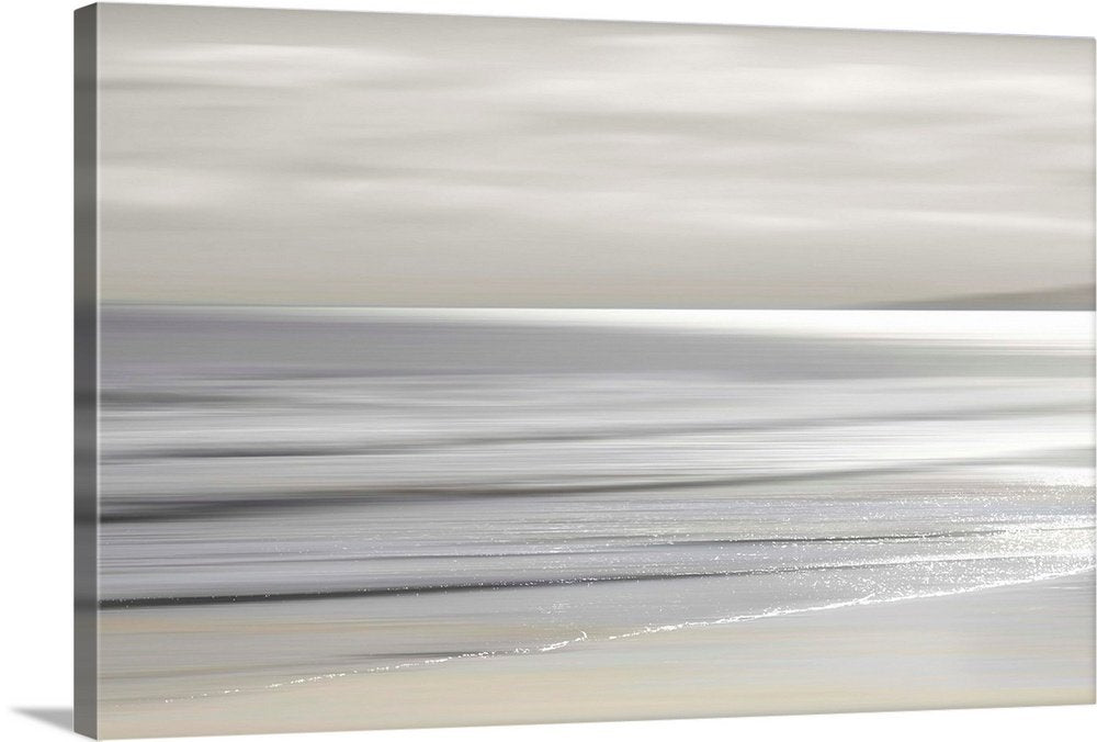 Liquid Silver: A Serene Minimalist Beach Wall Art for Modern Decor