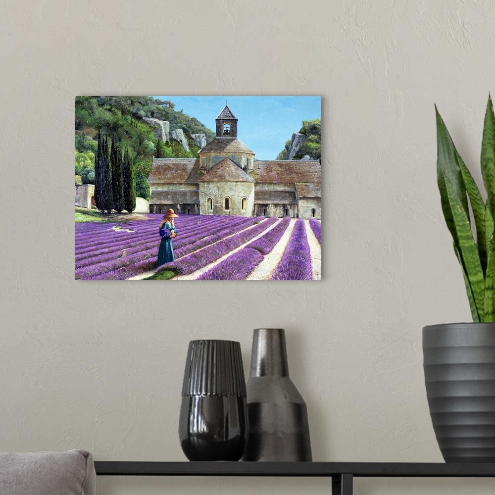 A Moment in Provence: A Rustic Lavender Landscape Canvas Painting