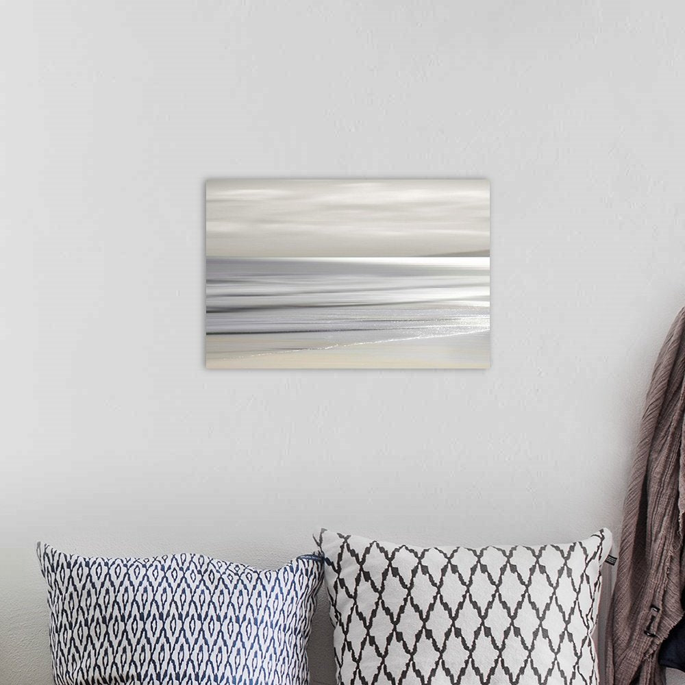 Liquid Silver: A Serene Minimalist Beach Wall Art for Modern Decor