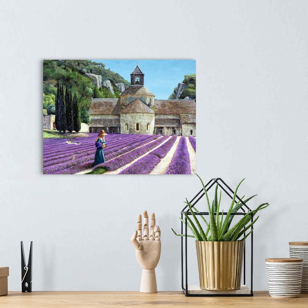 A Moment in Provence: A Rustic Lavender Landscape Canvas Painting