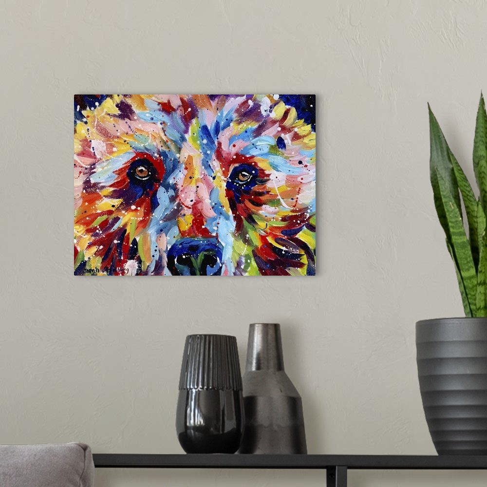 Color Burst Bear: A Vibrant Pop Art Bear Canvas Painting for Modern Decor