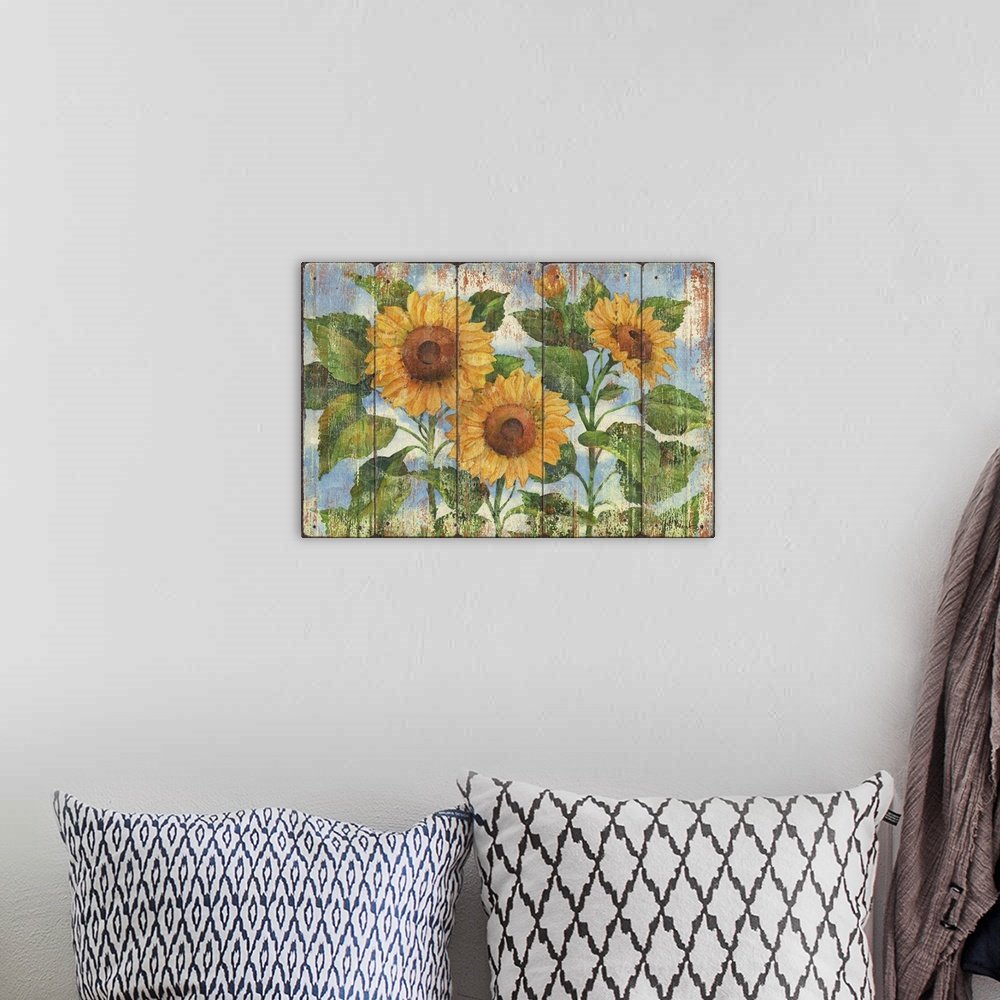 Sunshine on Wood: A Rustic Farmhouse Floral Wall Art for Your Home