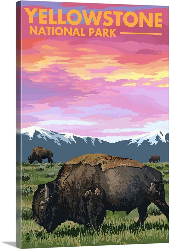 Yellowstone National Park Poster - Vintage Bison Wall Art