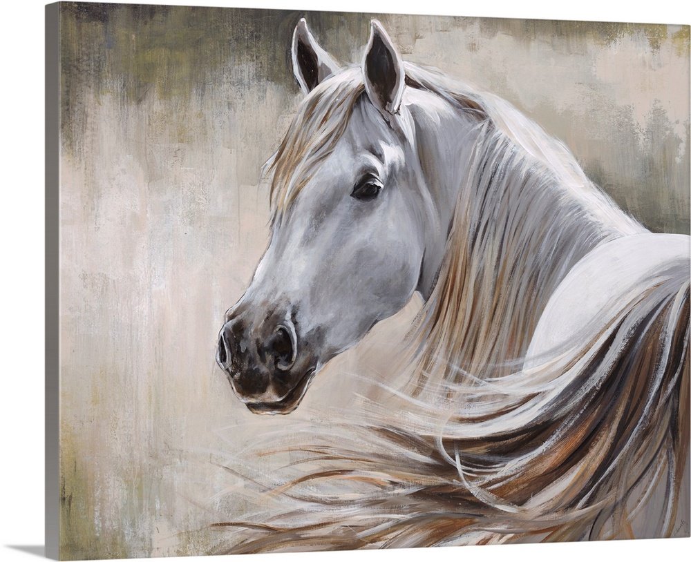 White Horse Canvas Painting - Whispering Mane Rustic Art