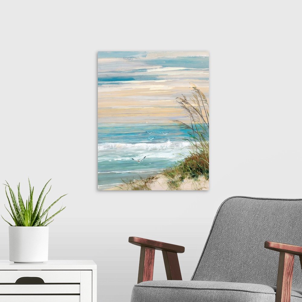Dune Serenity: A Calming Coastal Beach Scene Wall Art for Your Home