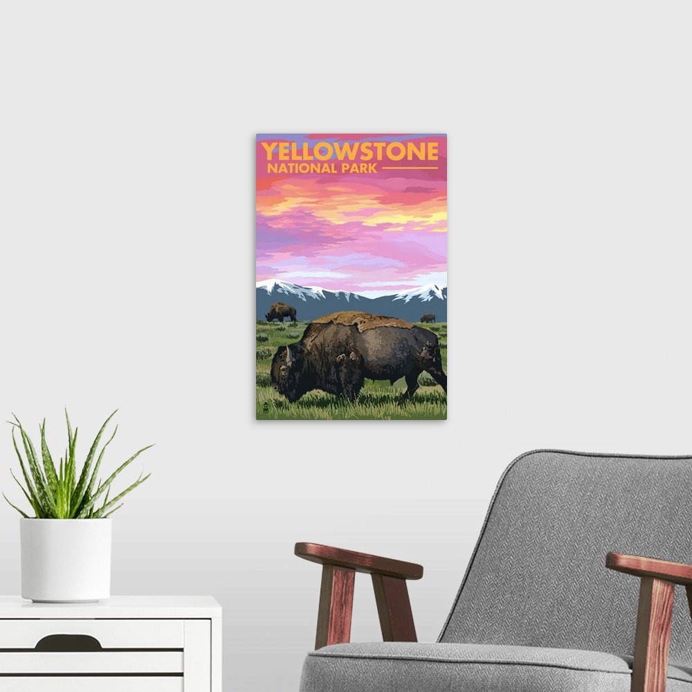 Yellowstone National Park Poster - Vintage Bison Wall Art