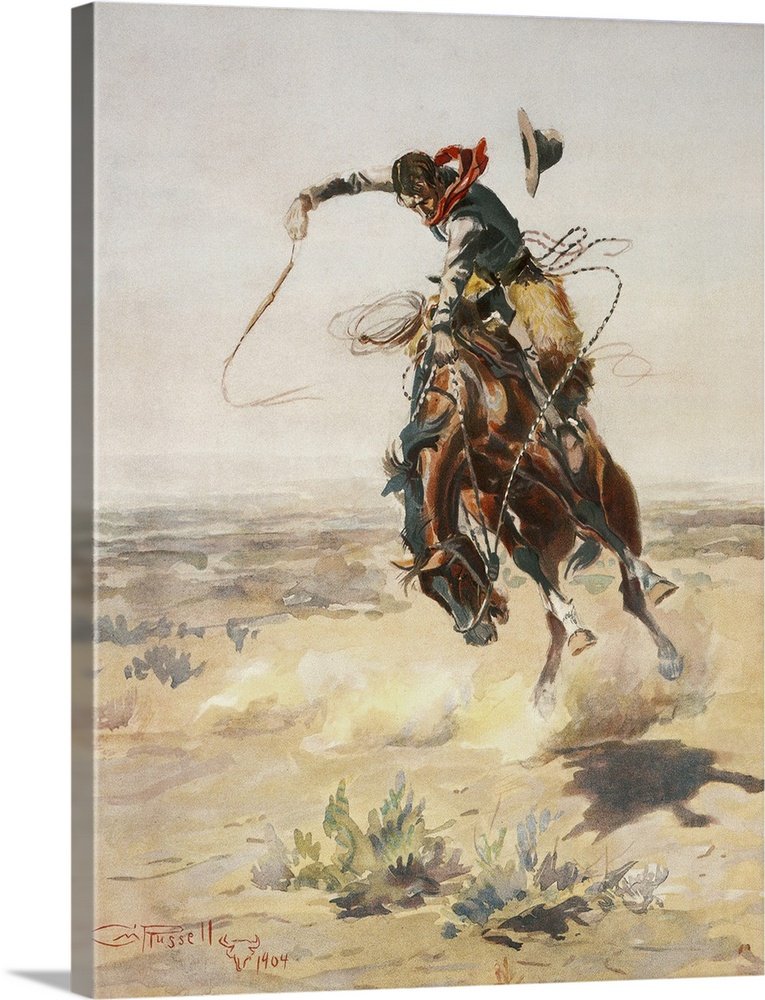 A Bronc to Breakfast: A Vintage Western Horse Canvas Painting