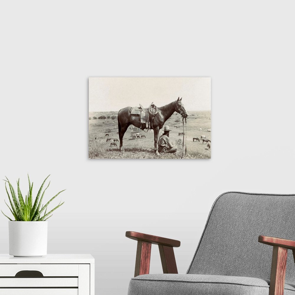 The Wrangler's Watch: A Vintage Western Cowboy and Horse Wall Art