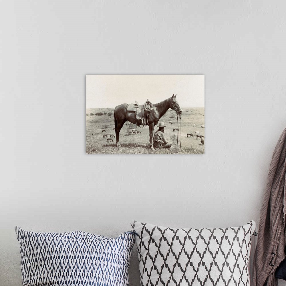 The Wrangler's Watch: A Vintage Western Cowboy and Horse Wall Art