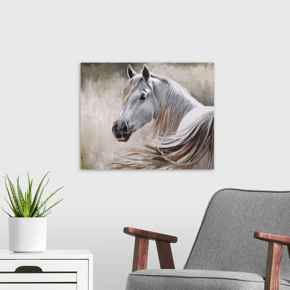 White Horse Canvas Painting - Whispering Mane Rustic Art
