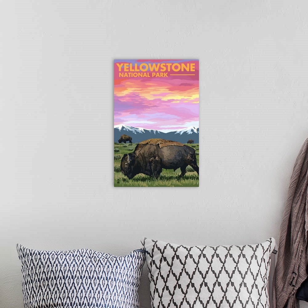 Yellowstone National Park Poster - Vintage Bison Wall Art