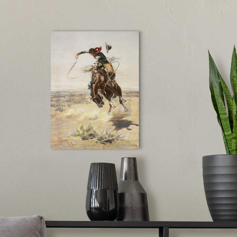 A Bronc to Breakfast: A Vintage Western Horse Canvas Painting