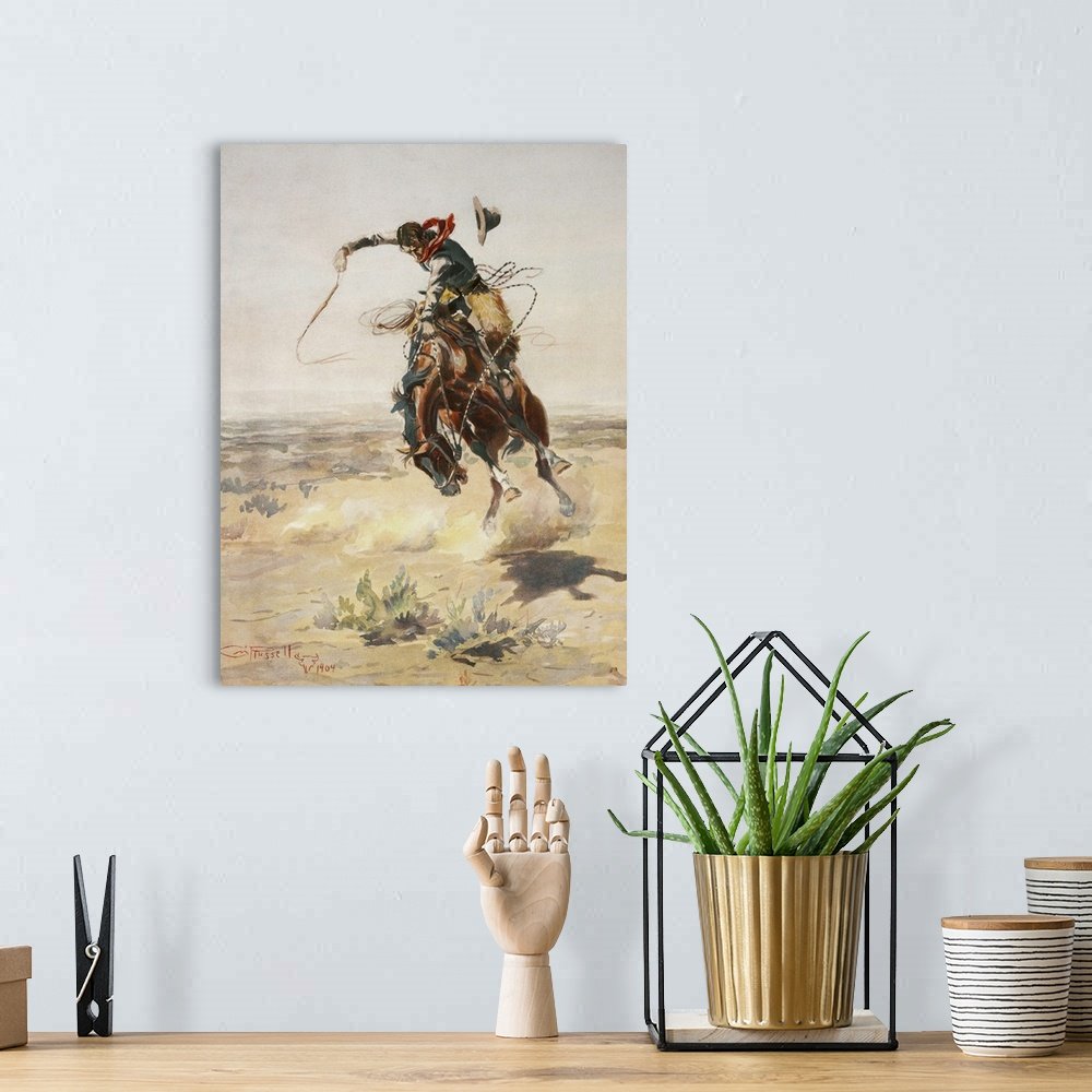 A Bronc to Breakfast: A Vintage Western Horse Canvas Painting