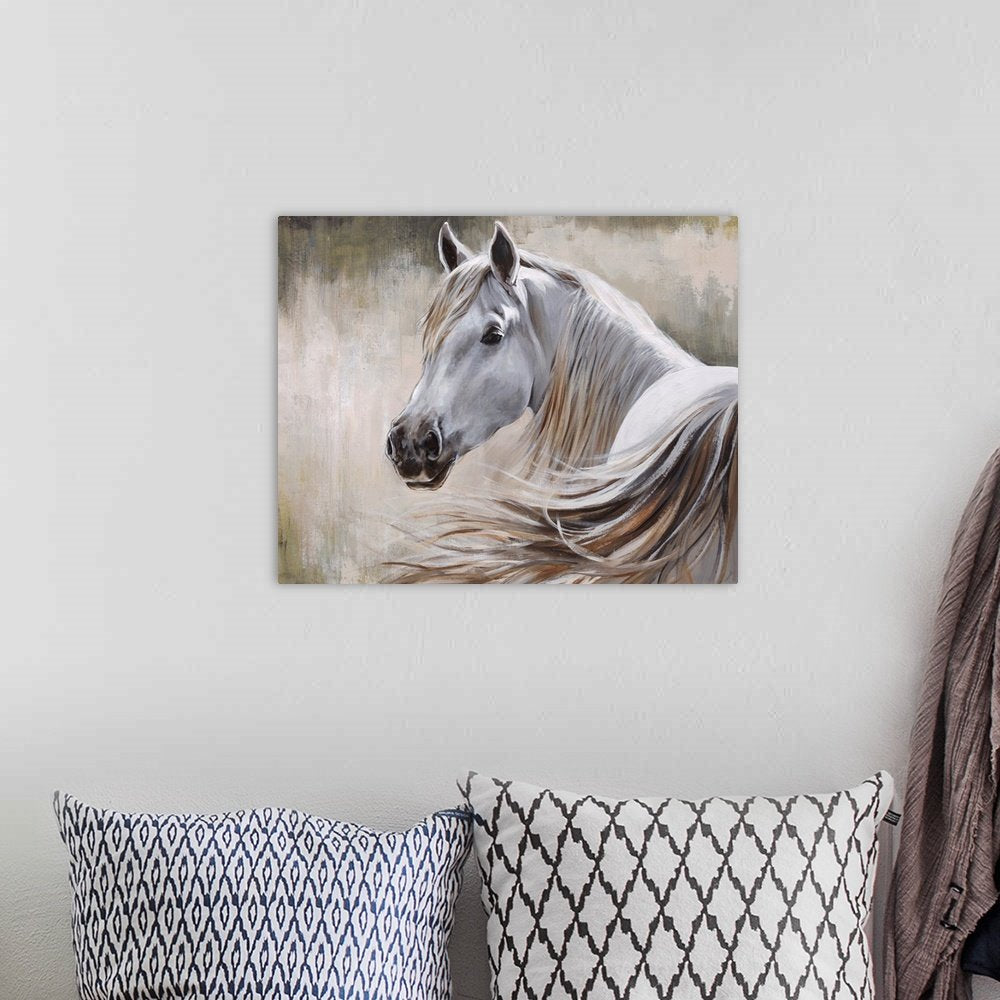 White Horse Canvas Painting - Whispering Mane Rustic Art