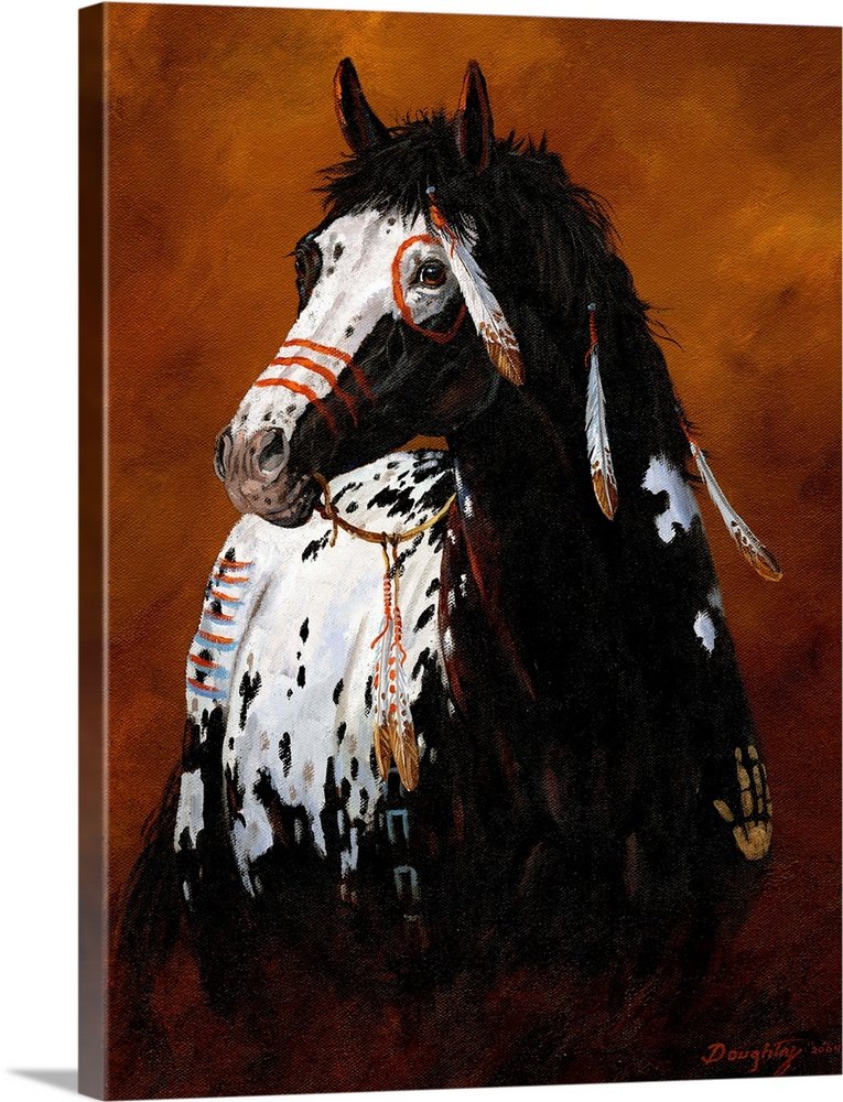 Spirit Warrior: A Rustic Native American Horse Canvas Painting
