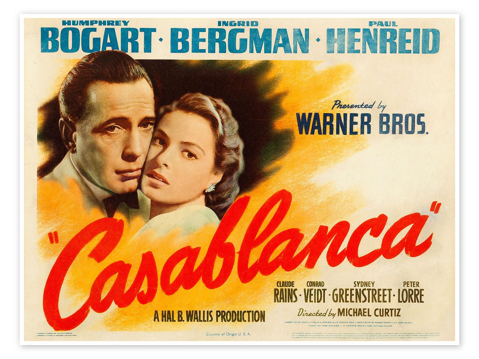 Casablanca: An Iconic Vintage Classic Movie Poster Wall Art