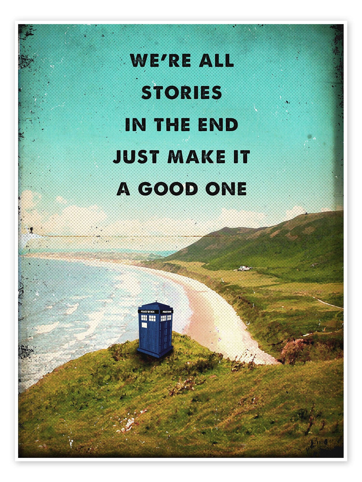 The Good Story: A Vintage Doctor Who TARDIS Wall Art with Quote