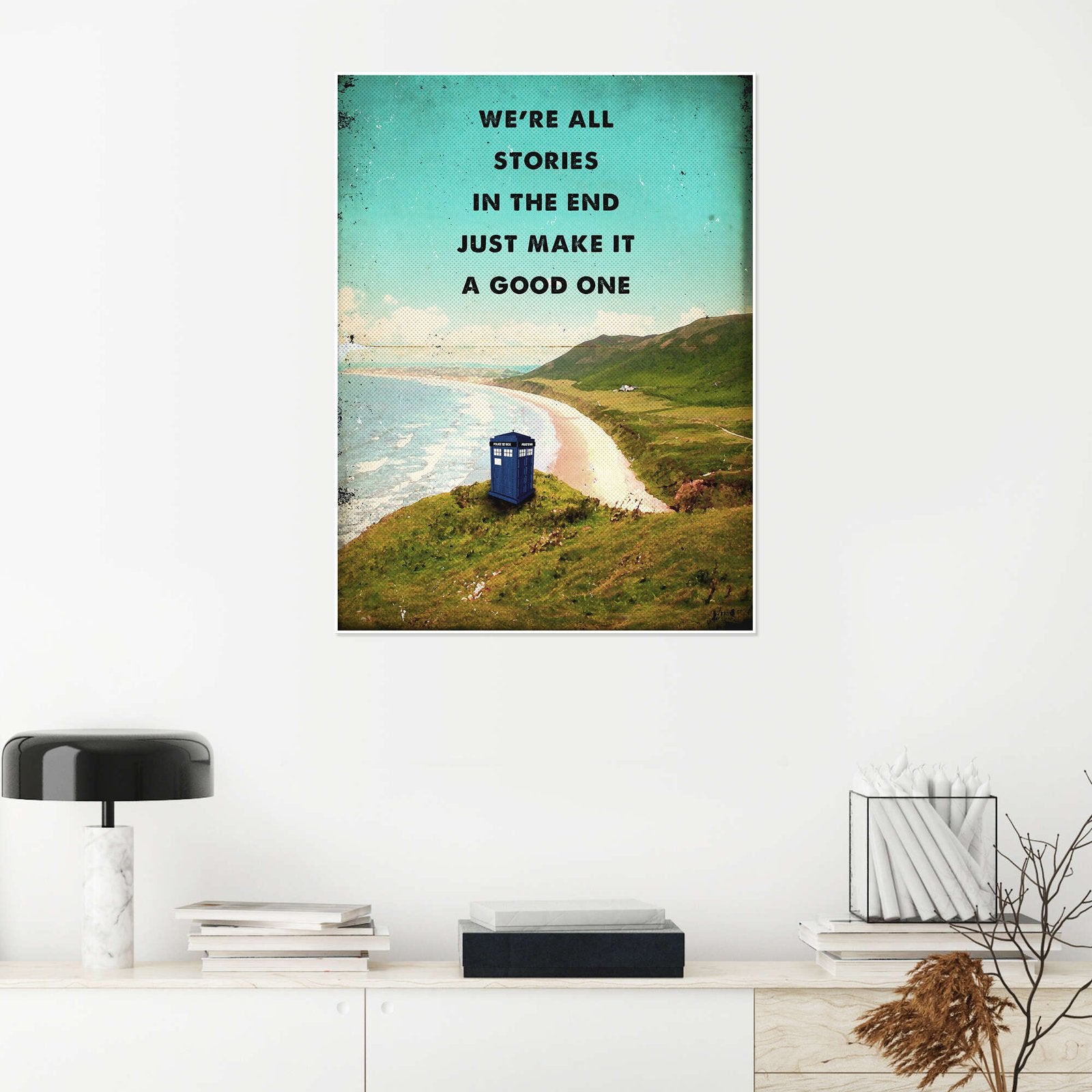 The Good Story: A Vintage Doctor Who TARDIS Wall Art with Quote