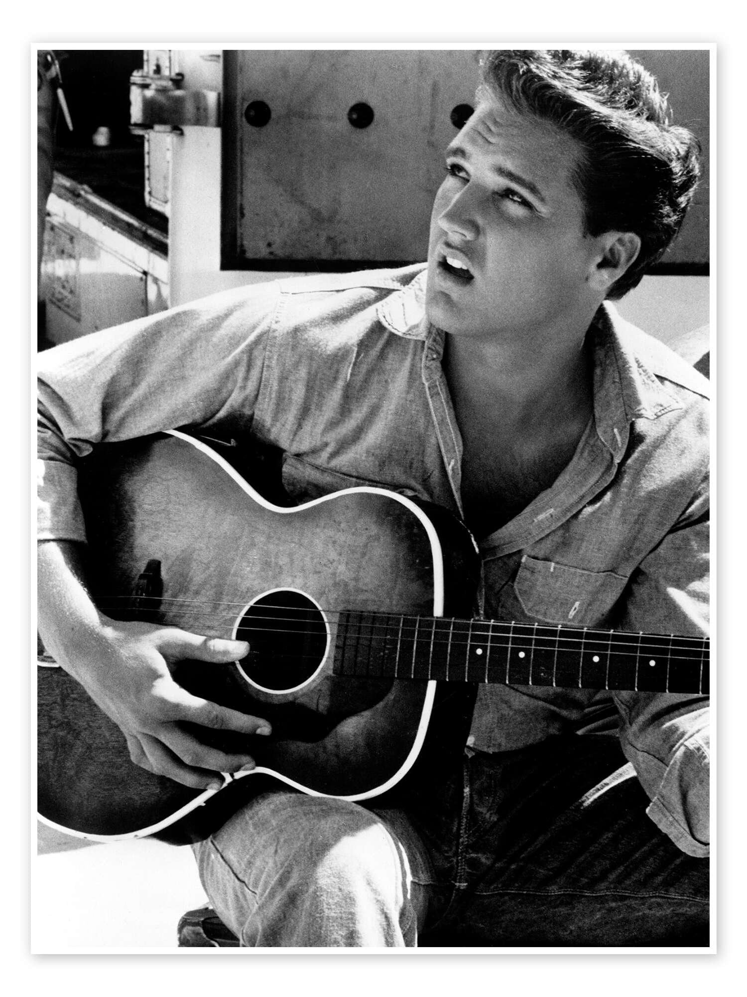 The King in Denim: An Iconic Vintage Elvis Presley Wall Art Print