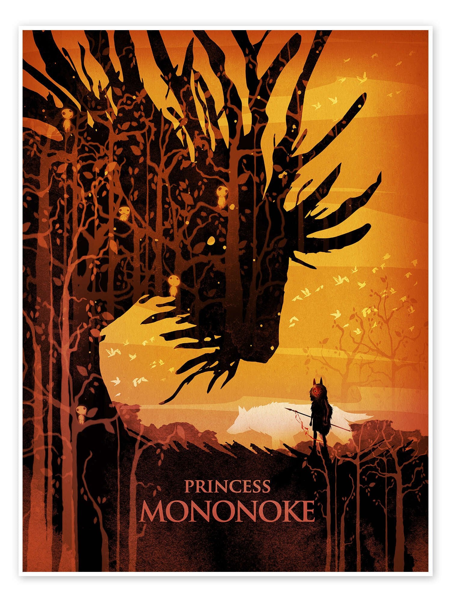 Spirit of the Forest: A Minimalist Princess Mononoke Movie Wall Art