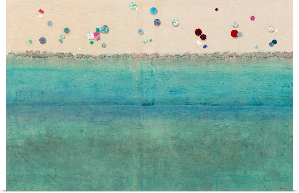 Abstract Beach Wall Art - Turquoise Shoreline Bathroom Print