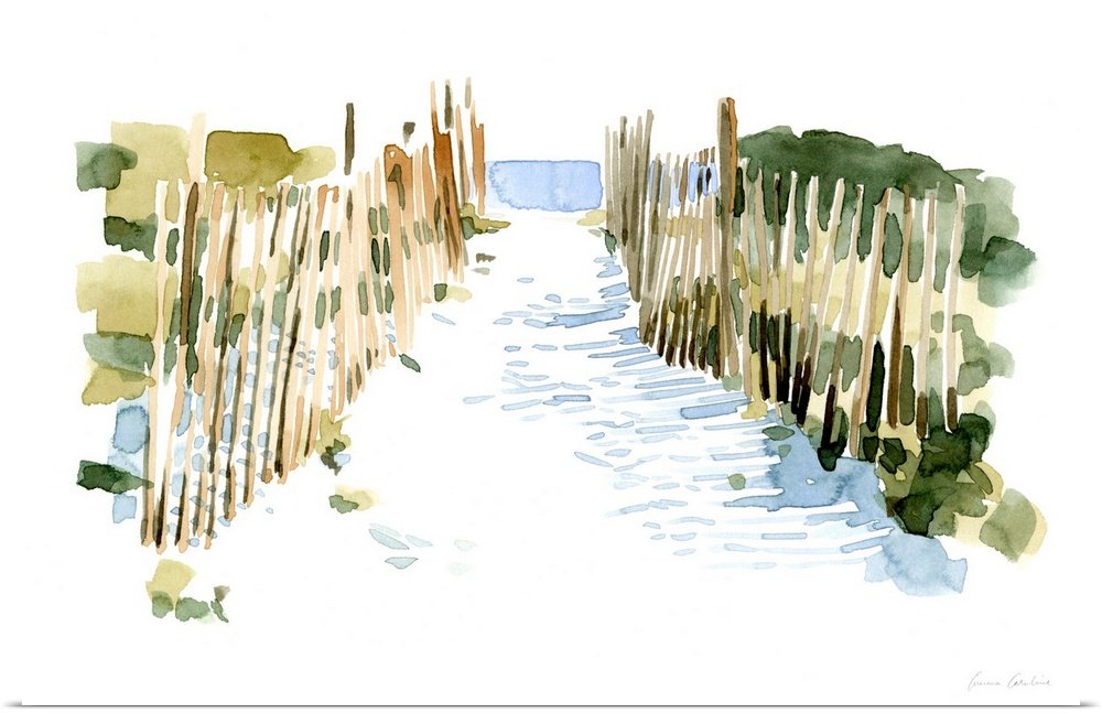 Path to the Sea: A Minimalist Coastal Beach Scene for Bathroom Wall Art