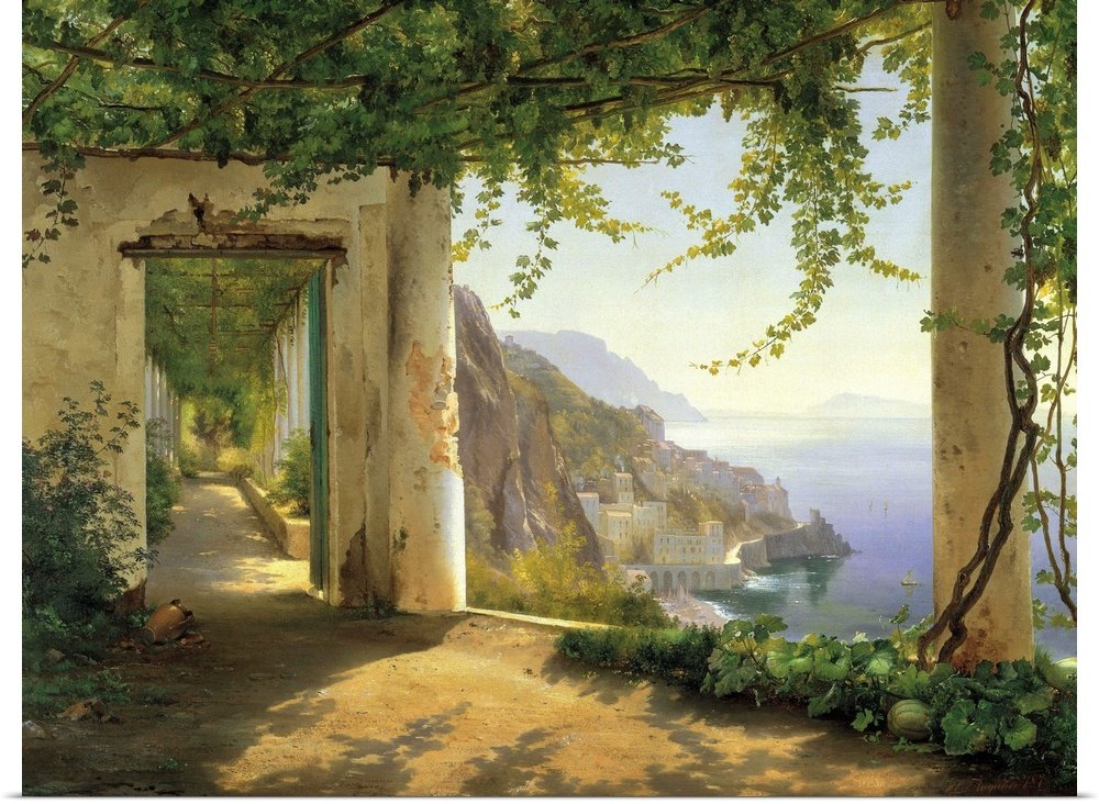 Mediterranean Escape: An Elegant Landscape Bathroom Wall Art Painting