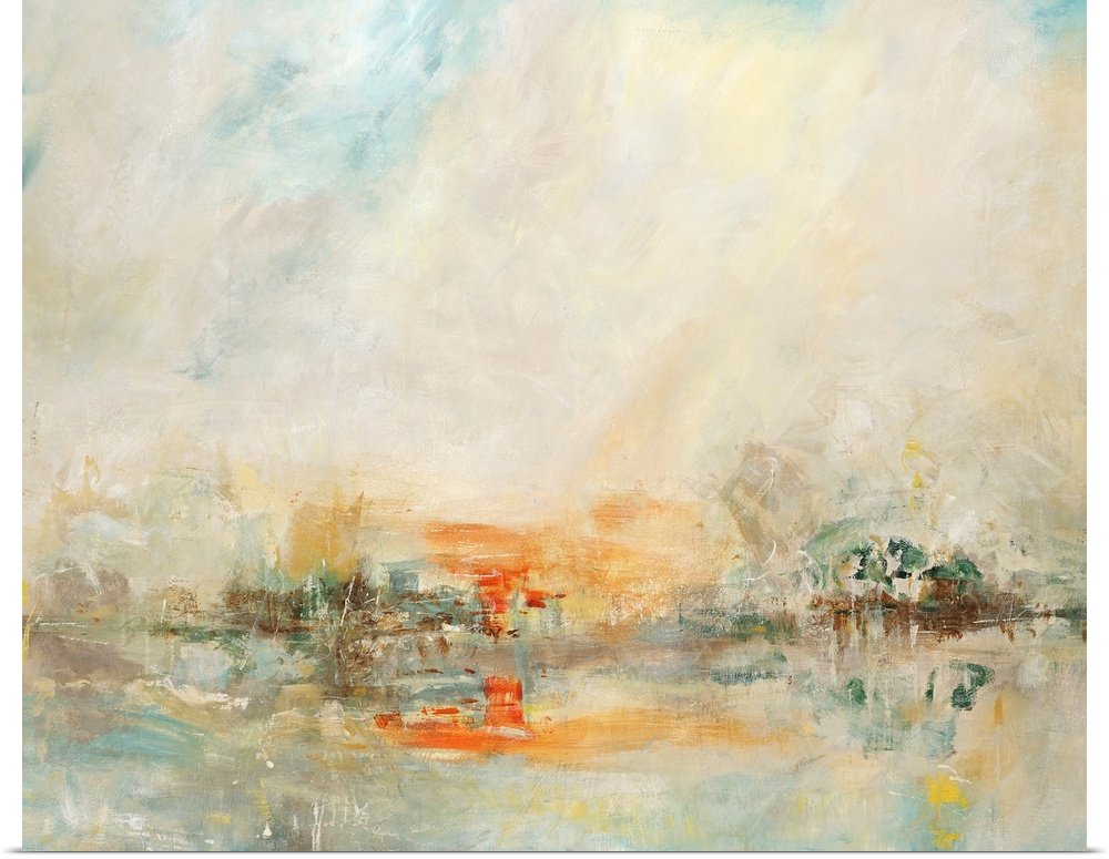 Golden Mist: A Modern Landscape Wall Art for Living Room Decor