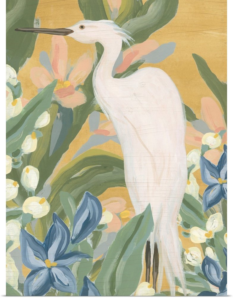 Golden Heron: A Tropical Animal Bathroom Wall Art Print