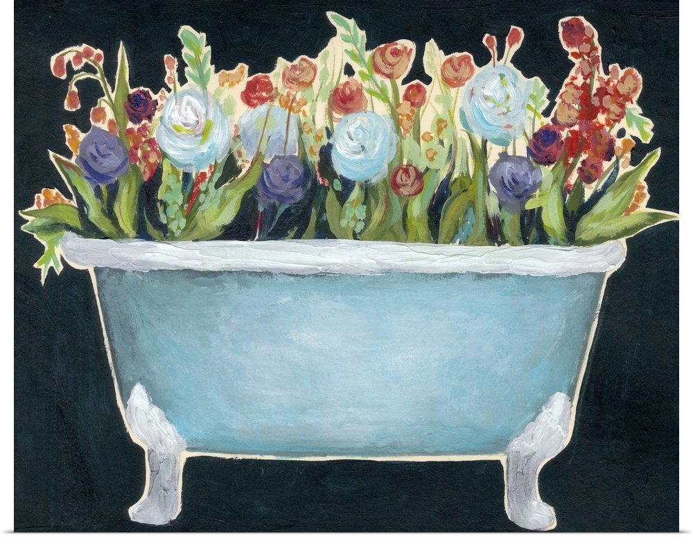 Bathtub Bouquet: A Whimsical Vintage Floral Bathroom Wall Art Print