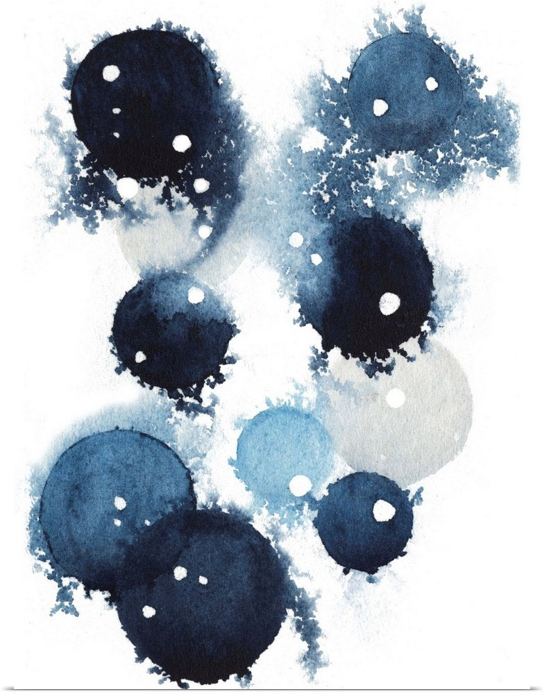 Indigo Spheres: An Abstract Navy Blue Bathroom Wall Art Print