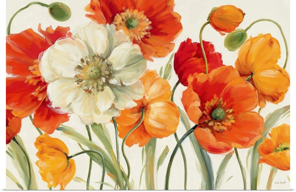 Farmhouse Floral Art - Warm Poppy Bloom Bedroom Wall Decor