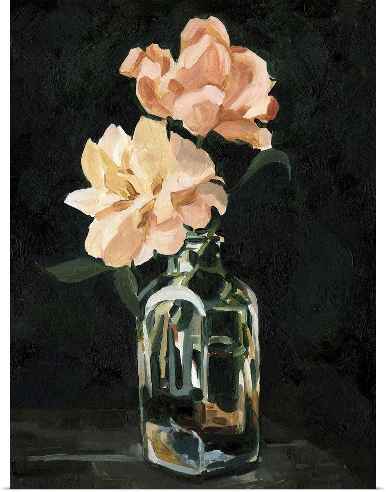 Midnight Blooms: A Classy Floral Still Life for Bathroom Wall Art