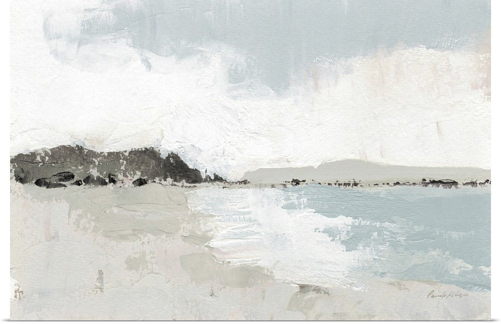 Quiet Horizon: A Zen Coastal Abstract Bathroom Wall Art Painting