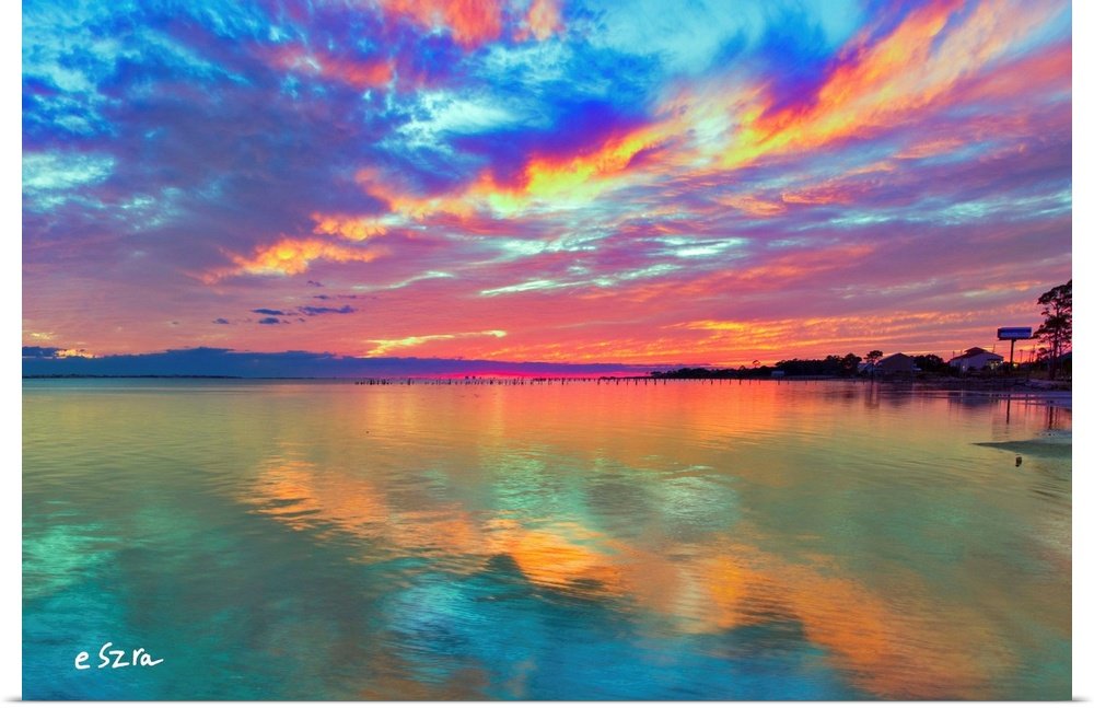 Chromatic Horizon: A Vibrant Coastal Landscape Wall Art for Your Home