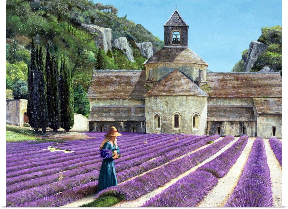 A Moment in Provence: A Rustic Lavender Landscape Canvas Painting