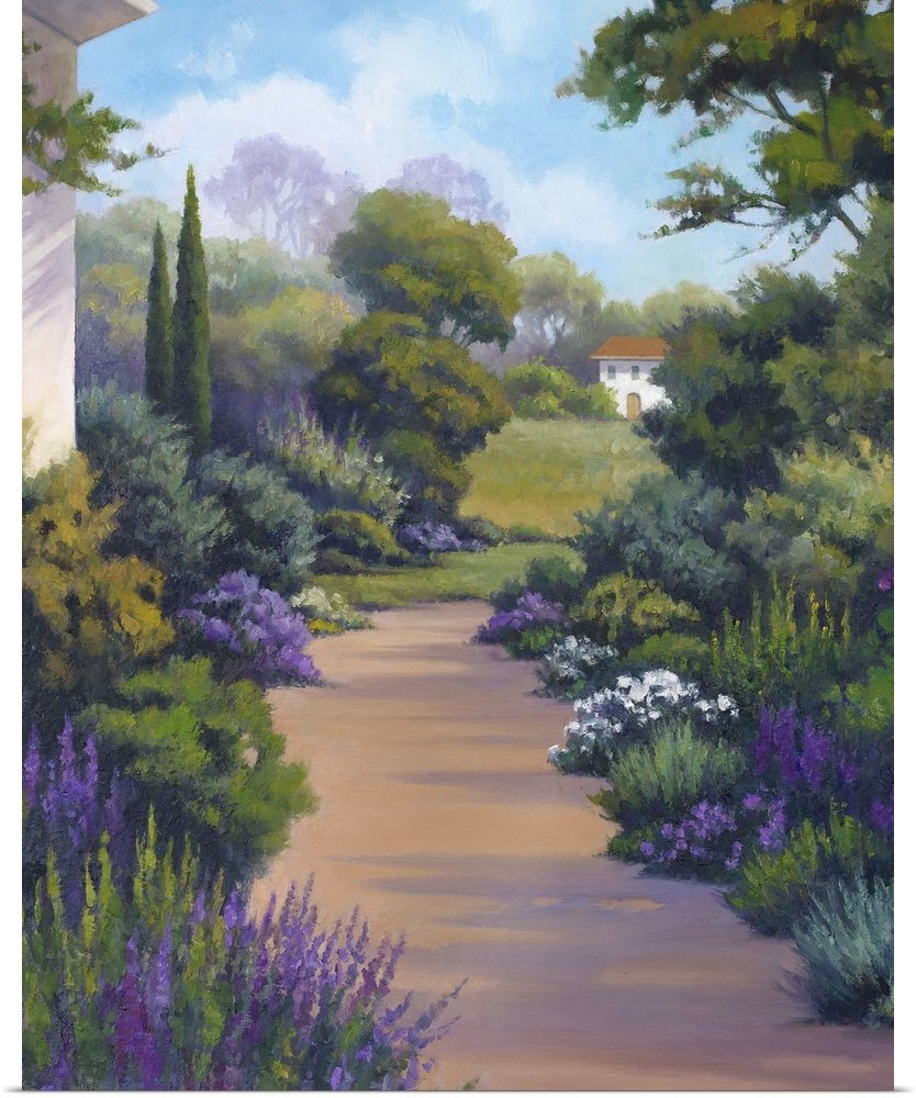 Garden Sanctuary: A Rustic Lavender Canvas Painting of a Country Path