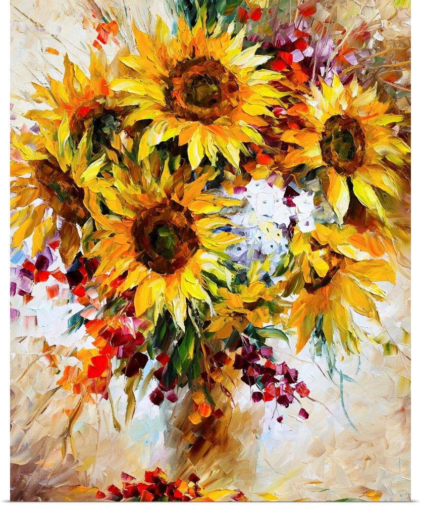 Harvest Radiance: An Impressionist Autumn Flower Canvas Painting