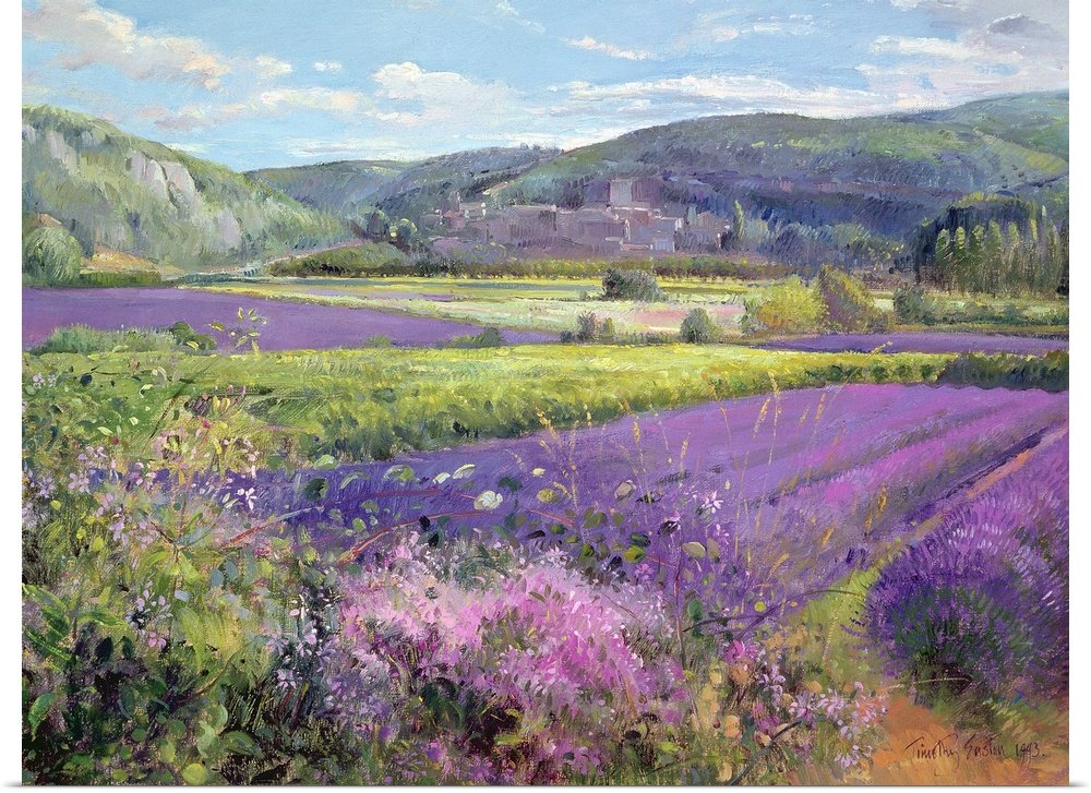 Lavender Valley Vista: A Serene Landscape Lavender Canvas Painting of the Countryside