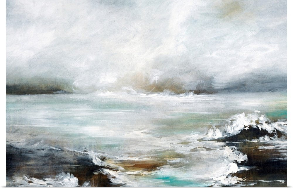 Ocean's Breath: A Moody Abstract Landscape Canvas Painting for Your Wall