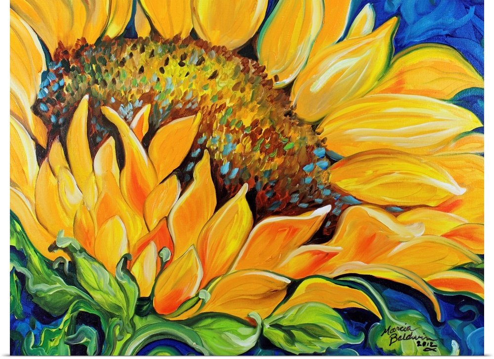 Solar Flare: A Vibrant, Bold Flower Canvas Painting of a Sunflower