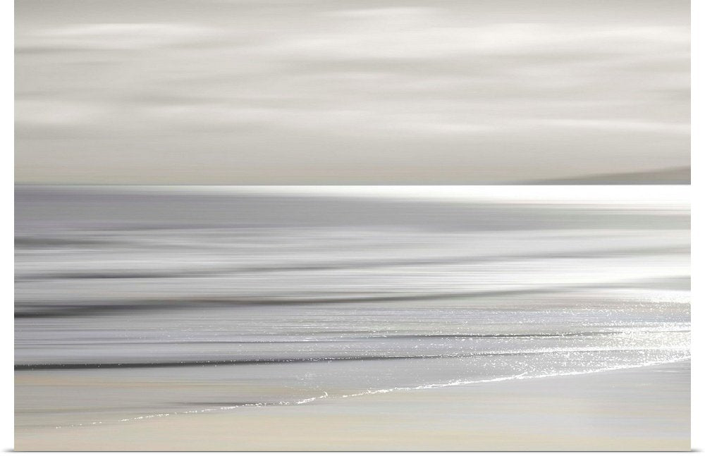 Liquid Silver: A Serene Minimalist Beach Wall Art for Modern Decor