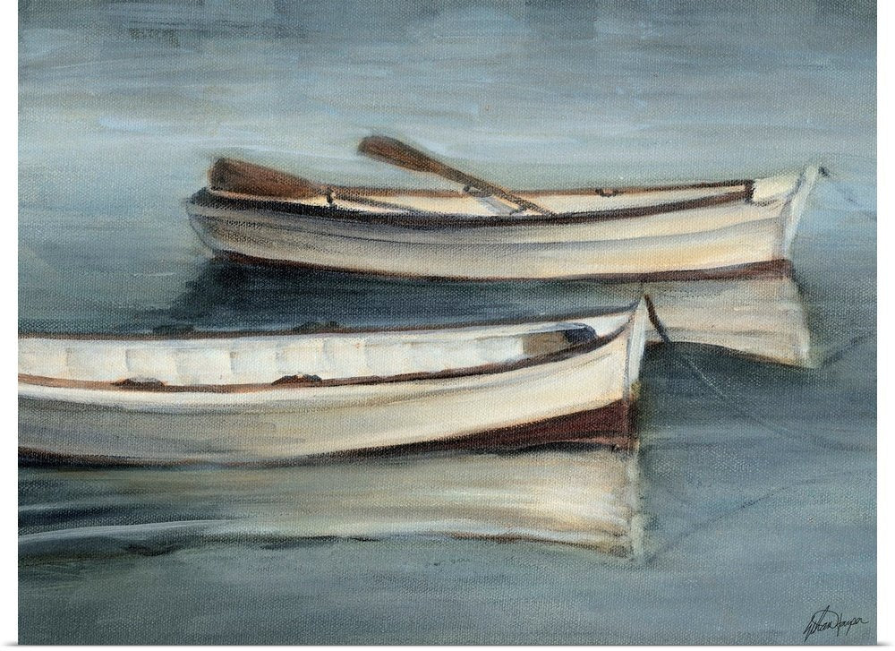 Quiet Drifters: A Serene Coastal Boat Canvas Painting for Your Home