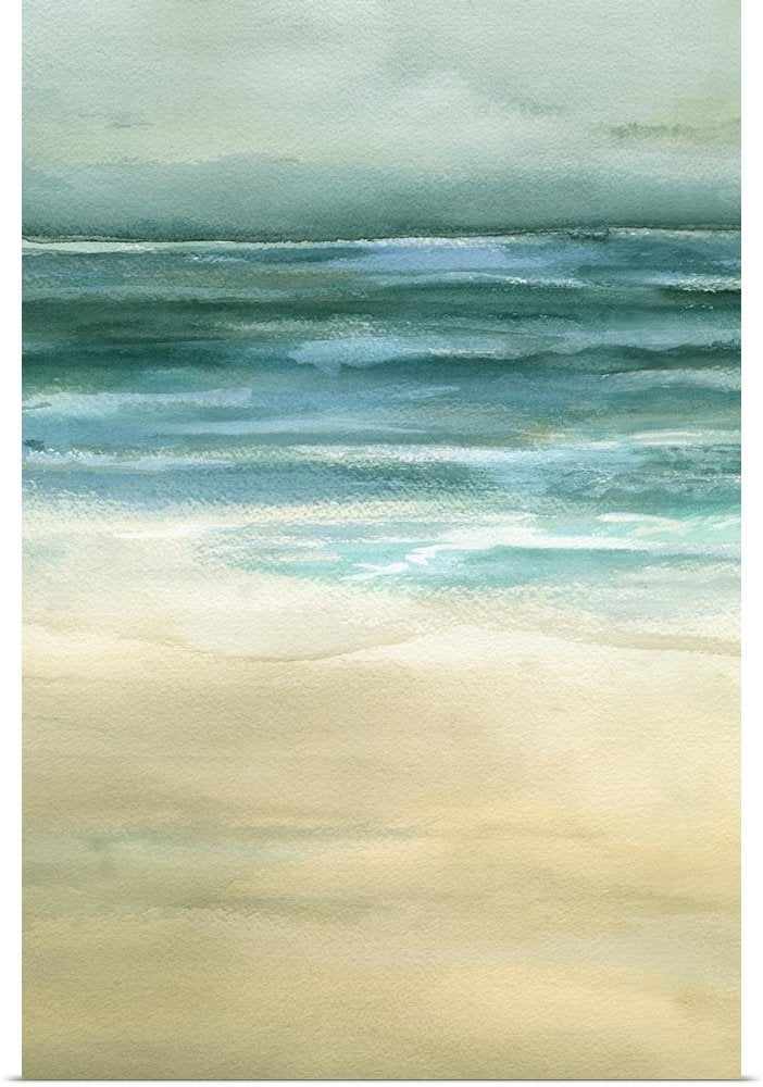 Tidal Whisper: A Serene Abstract Beach Watercolor Canvas Painting