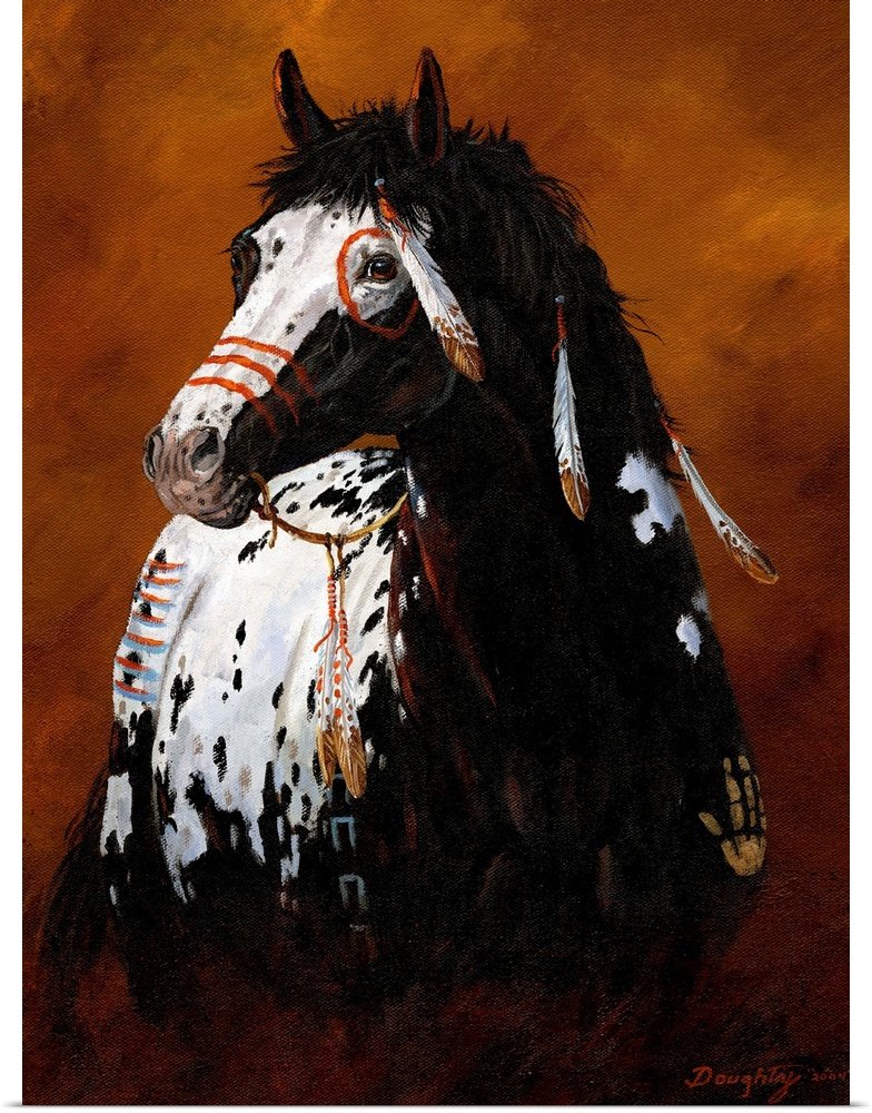 Spirit Warrior: A Rustic Native American Horse Canvas Painting