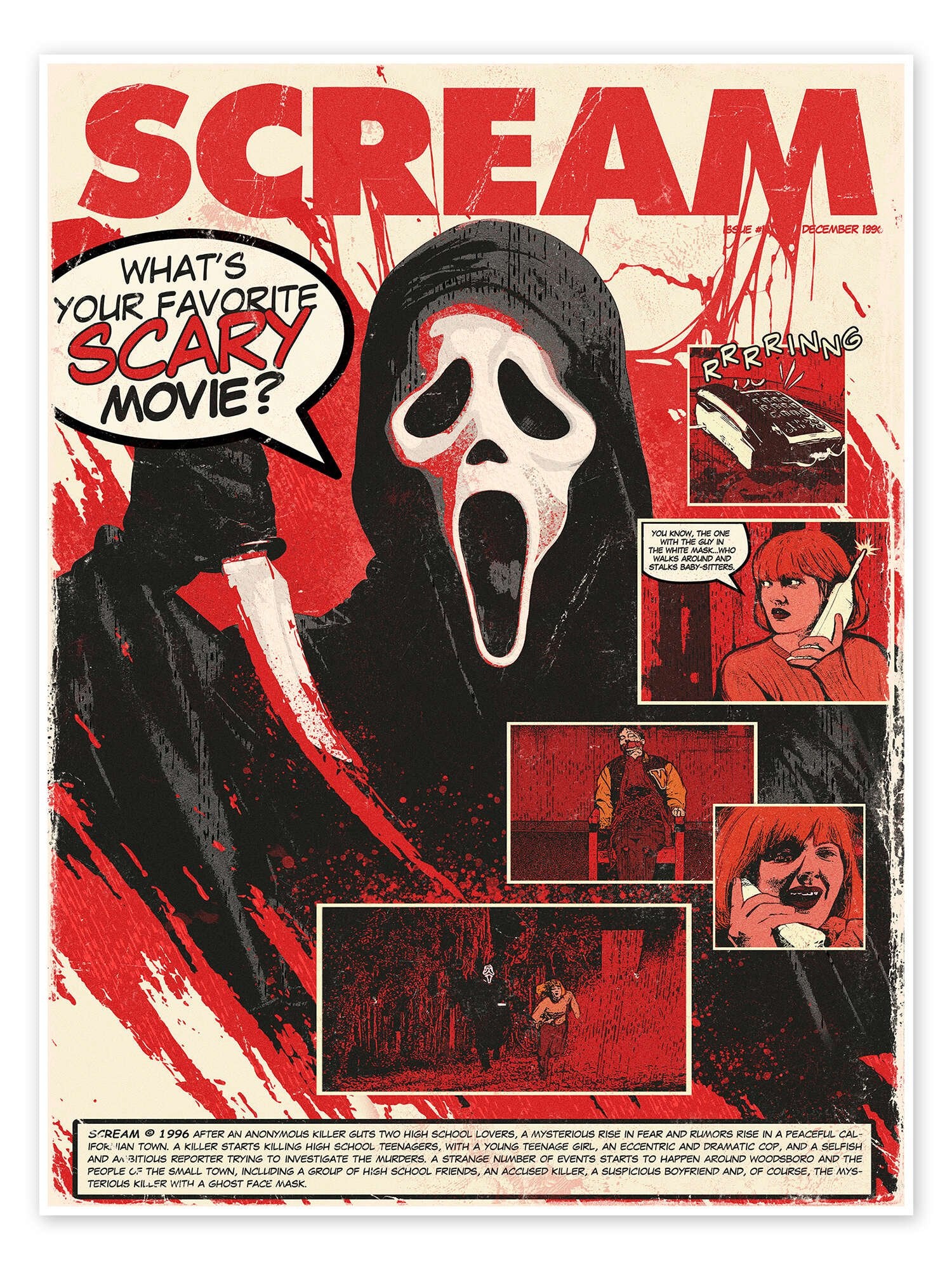 The Final Call: A Vintage Comic-Style Scream Movie Wall Art